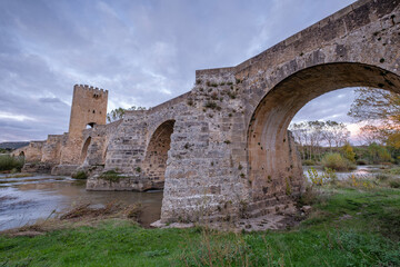 Fototapeta na wymiar medieval bridge of Frías, Romanesque origin, Frías, province of Burgos, region of Las Merindades, Spain