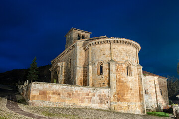 collegiate church of San Pedro de Cervatos, Romanesque, Cervatos, municipality of Campoo de Enmedio, Cantabria, Spain - obrazy, fototapety, plakaty