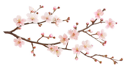 Seasonal floral branch made with fresh cherry blossom, isolated on transparent background