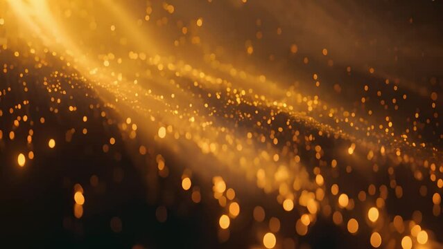 Golden rays illuminate a black canvas, adorned with shimmering golden glitter.