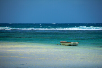 rowing boat at the coast of the Seychelles