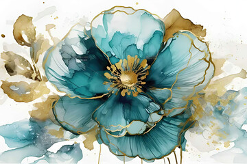 a painting of a blue flower on a white background