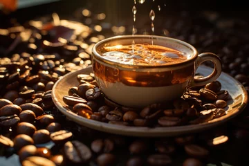 Photo sur Aluminium Bar a café Coffee cup in roasted coffee grains and grain bottom, generative IA