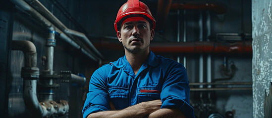Fototapeta na wymiar plumber standing with crossed arms