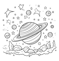 Planets illustration coloring page - coloring book for kids