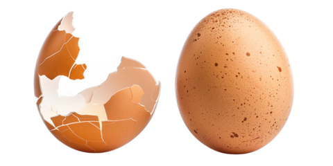 Set of fresh brown egg shell broken isolated on transparent background