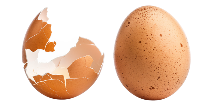 Set of fresh brown egg shell broken isolated on transparent background
