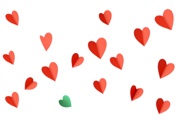 Flying red paper hearts on white background. Valentine's Day. Symbol of love. Copy space. isolated on transparent background.