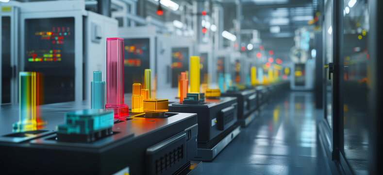 visualization of factory production data in shapes and forms of colors and geometry, image concept. 