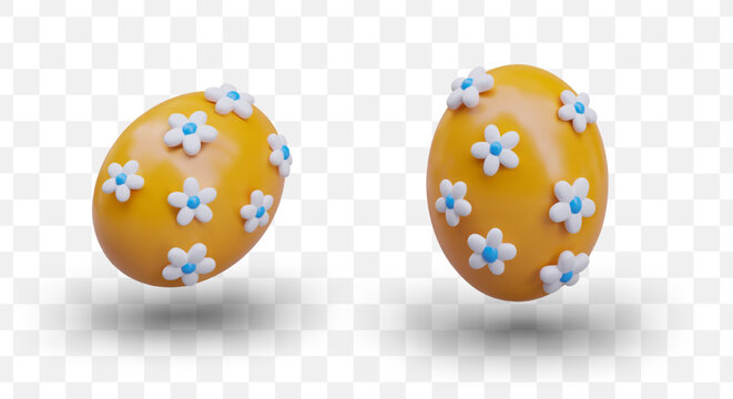 Cute realistic egg decorated with small daisies. Traditional Easter dish