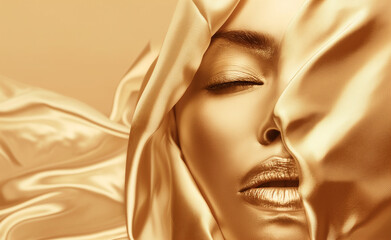 Golden Elegance: Fashionable Woman in Metal Texture - 745827294
