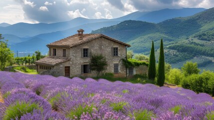 Beautiful landscape with blooming lavender fields in Provence.