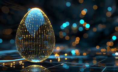 Digital Easter: Lines and Glowing Dots in Blue and Gold