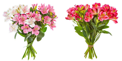 summer season flowers bouquet made with  Alstroemeria , isolated on transparent background