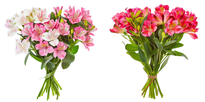 summer season flowers bouquet made with  Alstroemeria , isolated on transparent background