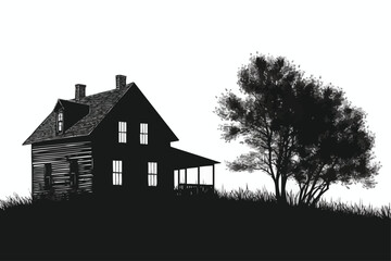 Black silhouettes of Farmhouse, silhouettes of Farmhouse isolated on a white background
