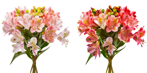 summer season flowers bouquet made with  Alstroemeria , isolated on transparent background