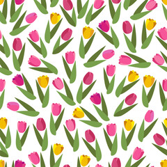 Flat vector seamless pattern with spring flowers tulip.