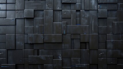 Textured black 3D wall abstract background - A close-up shot of a black textured wall creating a 3D abstract pattern with variations in depth and shadows