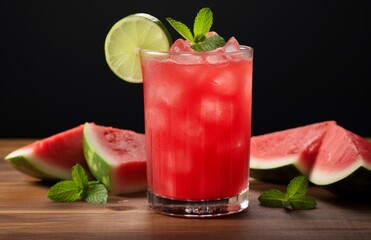 watermelon cocktail using mint and lime slices