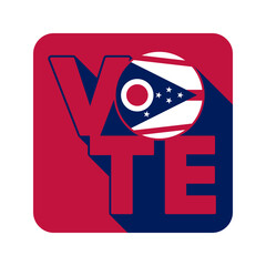 Vote sign, postcard, poster. Banner with Ohio flag with long shadow. Vector illustration.