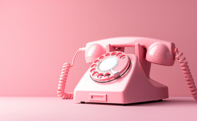 Vintage Chic: Pink Retro Analog Phone on Minimalist Pink Background