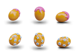 Collection of Easter eggs, vector objects in different positions. 3D illustration