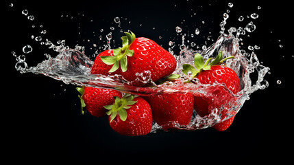 Fresh strawberry in water splash on back background.