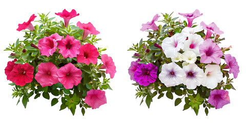 summer season flowers bouquet made with Petunias  isolated on transparent background - obrazy, fototapety, plakaty