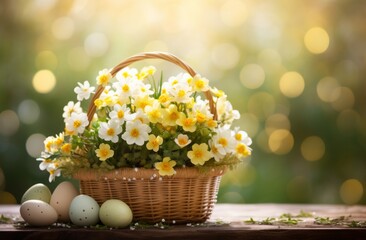Obraz na płótnie Canvas easter egg collection basket with flowers