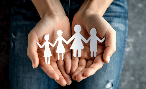 Paper Cutout Connection: Family in Hands. United in Struggle: Concept of Family, Home, and Support