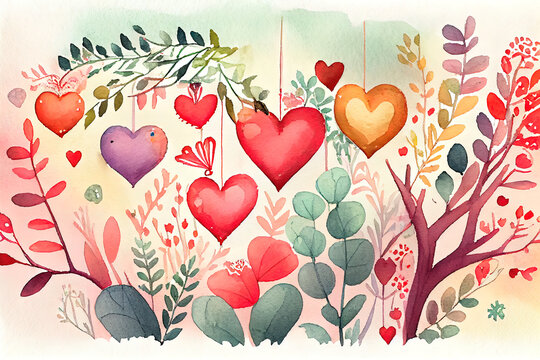 Valentine day watercolor background. AI generated