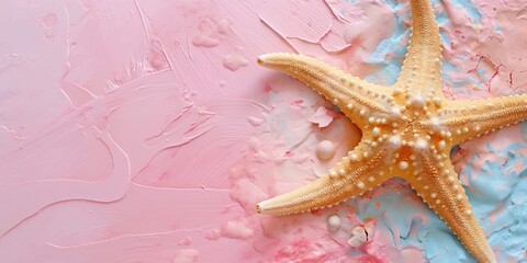 Starfish on a pastel background with copy space.