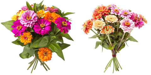 summer season flowers bouquet made with  Zinnia isolated on transparent background