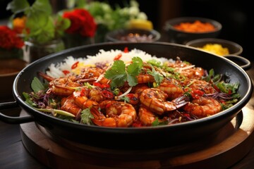 Fried rice with spicy shrimp sauce Street food Thai Asian food Generative, generative IA