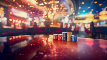 Online casino banner. Casino Chips Blurred Background.