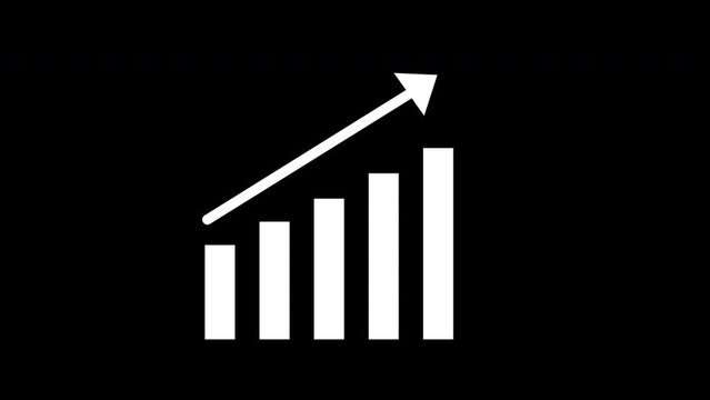 a bar chart with an arrow going up concept animation with alpha channel