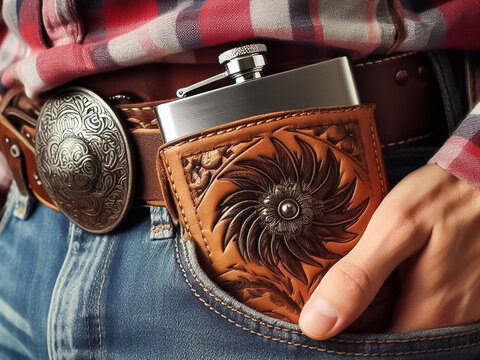 hip flask antique cowboy drink bottle that is easy to carry