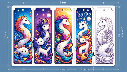 bookmarks with zodiac animals at the front and additional animals behind. Each bookmark is isolated on a white background