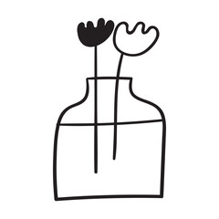 Bottle with flowers. Simple design. Outline vector isolated icon. Black color. Illustration