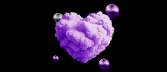purple cloudy heart with balls on black background illustration 