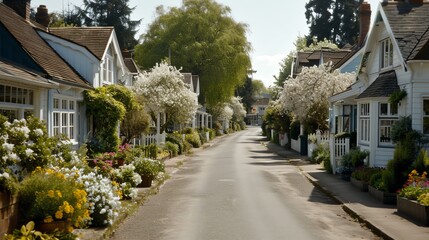 Fototapeta na wymiar Springtime Bloom on Peaceful Suburban Road
