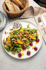 A delicious salad in a restaurant. Close up