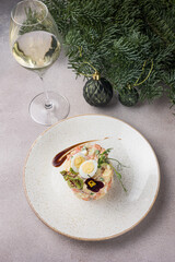 A delicious salad in a restaurant. Close up