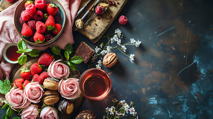 Tasting and selecting treats that symbolize love and warmth for a delightful Mother's Day celebration. Copy Space.