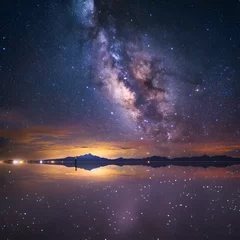 Foto op Plexiglas sky with stars and clouds water reflection © siangphong