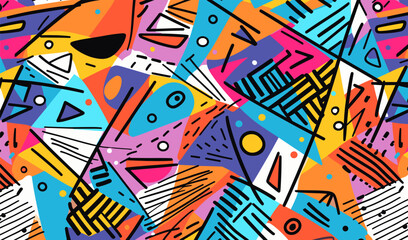 colorful geometric abstract doodle art collage vector seamless pattern