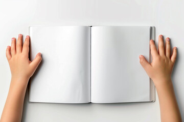 Child's hands with blank book on light background - 745836635