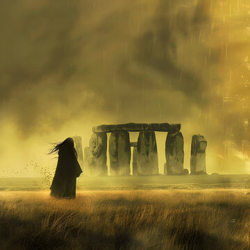 stonehenge with sandstorm druids and ancient mysteries