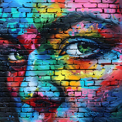 Lady graffiti wall background street art expressions colors speaking on brick wall